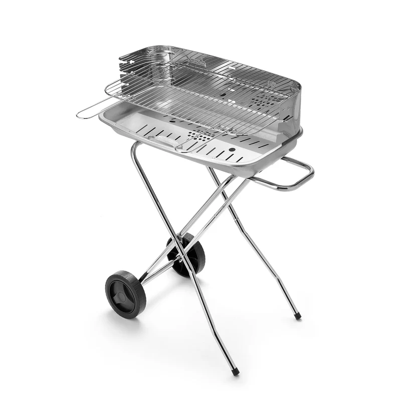 Barbecue Ompagrill con Braciere in Acciaio Alluminato Resistente fino a 500° Struttura con Carrello in Acciaio Inox
