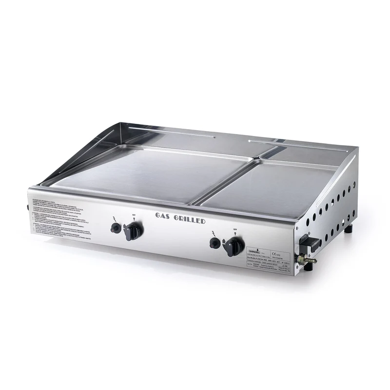 Doppia Piastra di Cottura Ompagrill Plancha Double 0471/M Alimentazione a Gas GPL e Metano con Accensione Piezoelettrica in Acciaio Inox per Alimenti