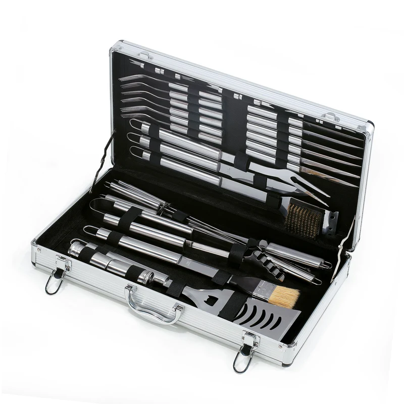 Set Valigetta Accessori per Barbecue Ompagrill in Alluminio da 32 Pezzi in Acciaio Inox