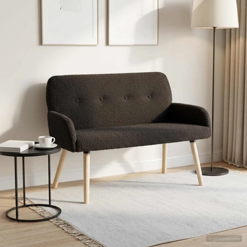 Divano a 2 Posti con Gambe in Legno Massello Nero Bouclé 42051068