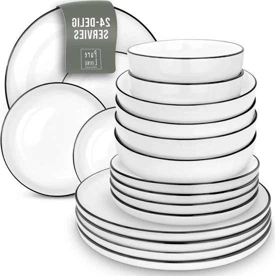 Set da tavola per 12 persone - Stile scandinavo - Piatto da tavola premium in porcellana bianca - Resistente a lavastoviglie e forno a microonde - Set da tavola con piatti e ciotole - Accessori da tavola eleganti