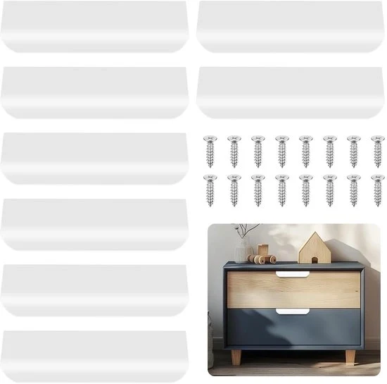 Set di 8 Maniglie Bianche 120mm - Maniglie di Cassetto Nascoste per Cucina, Armadi e Lavello con Viti Inclusi