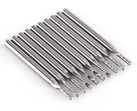 Set di 10 utensili per CNC di acciaio duro 1/8 pollice con flauto singolo