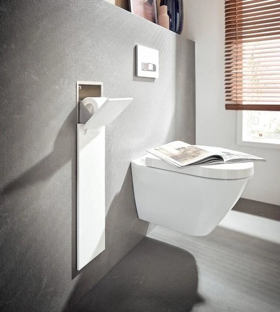 Modulo di armadiatura per bagno - contenitore per carta igienica e contenitore per spazzola da bagno - armadiatura alta con funzione "Push to Op" - armadiatura bagno alta grigia