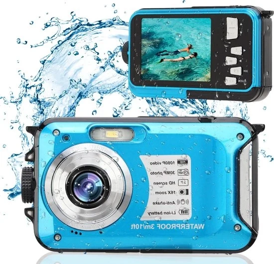 Camera subacquea acqua profonda 10FT schermo LCD da 2.7 pollici 30MP registrazione video HD 1080P 16X zoom fino a 128GB batteria da 650mAh per snorkeling e campeggio