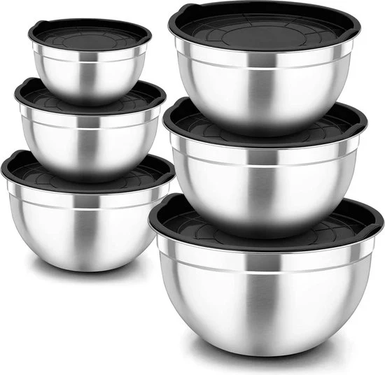 Set di 6 contenitori in acciaio inossidabile - coperchio ermetico - resistente al lavastoviglie - 45 l 27 l 25 l 15 l 12 l.