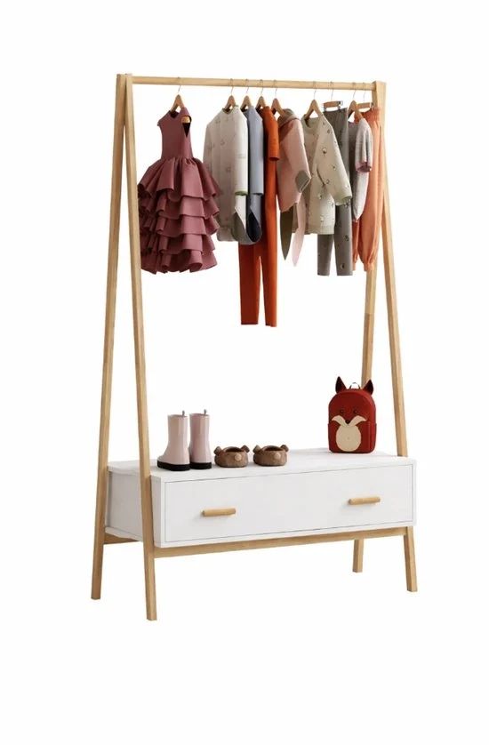 Cassettone per Bambino 130 cm – Bianco con Porta in Legno – Cassettone con Spazio di Magazzino per Camera da Bambino