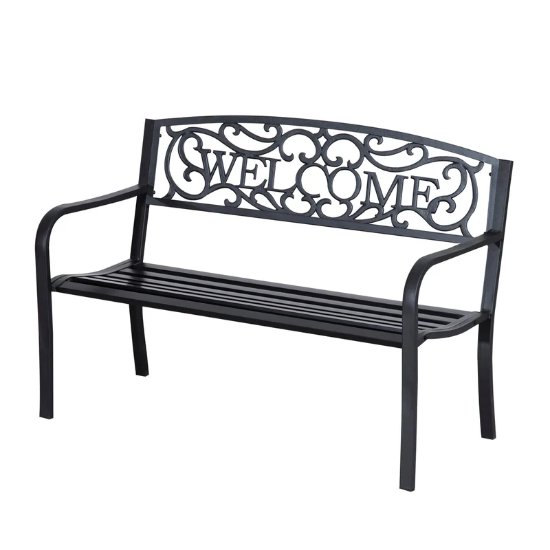 Panca da Giardino 2 Posti in Metallo 127x60x87 cm Nero
