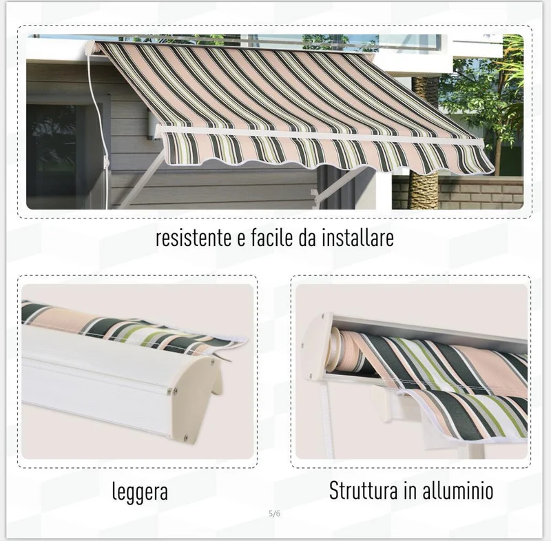 Tenda da Sole da Parete 180x70x70 cm Avvolgibile in Acciaio e Poliestere
