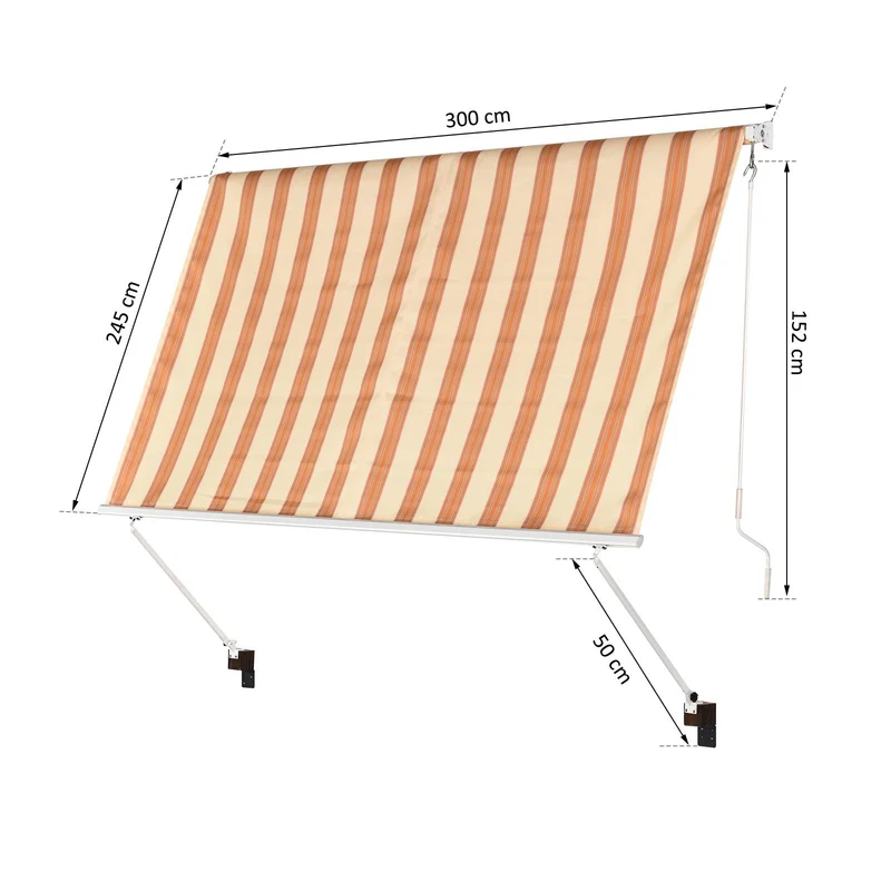 Tenda da Sole a Caduta con Bracci 3x2,45m Tessuto in Poliestere Riga Arancione