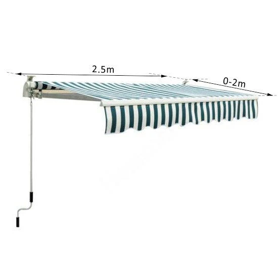 Tenda da Sole Avvolgibile Manuale a Parete a Righe Verde e bianco 2.5x2m
