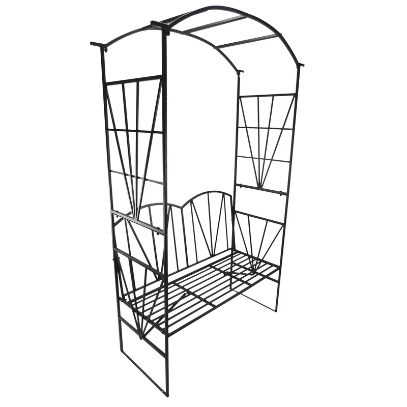 Panchina da Giardino 2 Posti con Arco Rampicanti per Piante Nero 115x59x203 cm