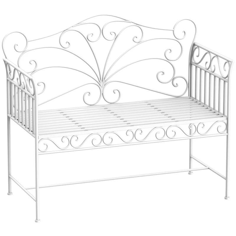 Panchina 2 Posti da Giardino in Ferro Romantico Bianco 109.5x51x95.5 cm