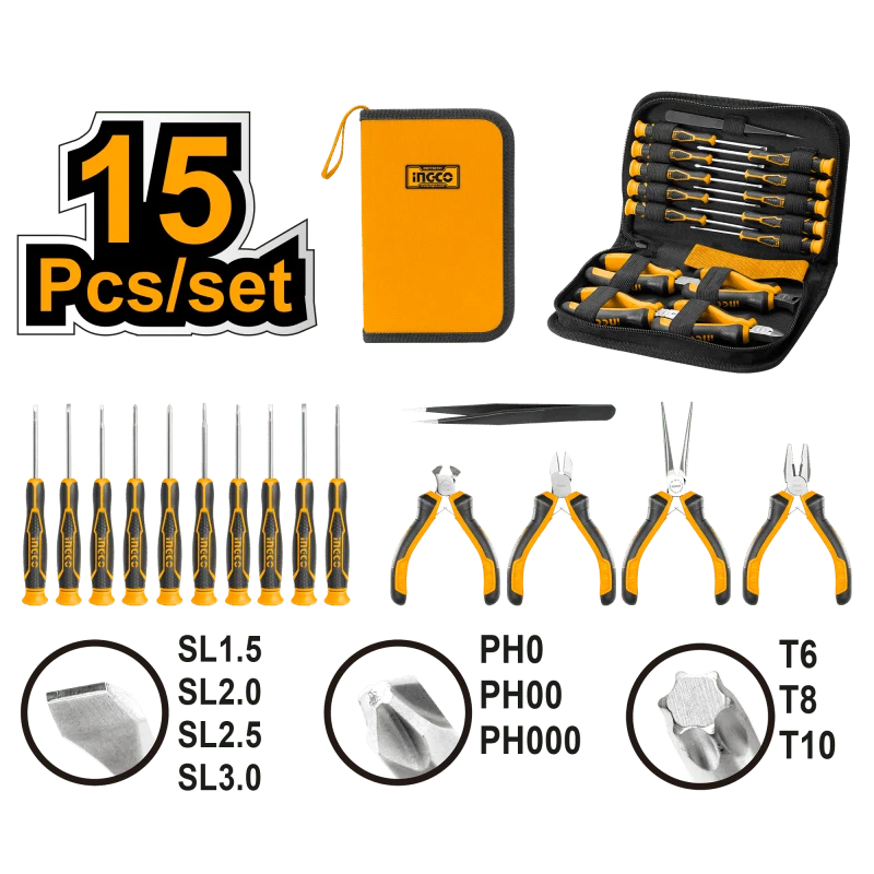 Set 15pz Cacciaviti con pinze di precisione
