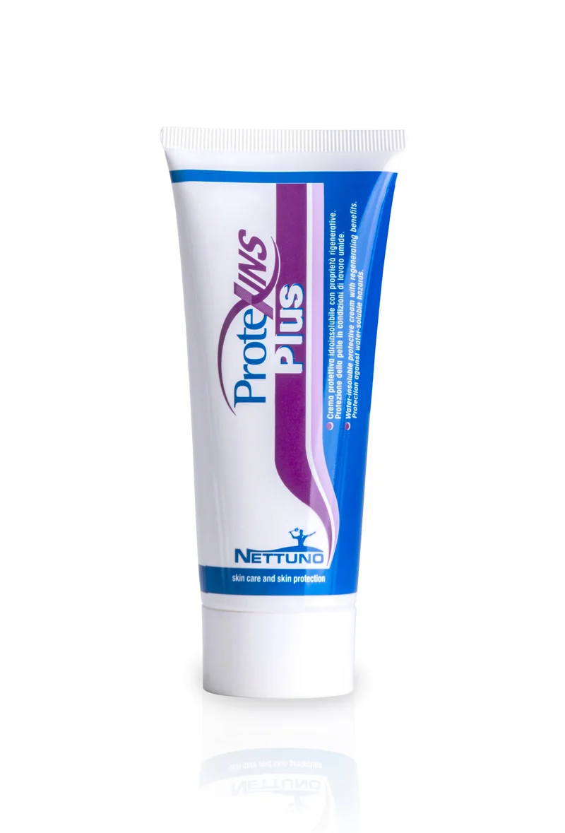 Crema barriera protettiva per mani contro sostanze oleose e grasse. Insolubile in acqua. 100ML Nettuno Protexins Plus