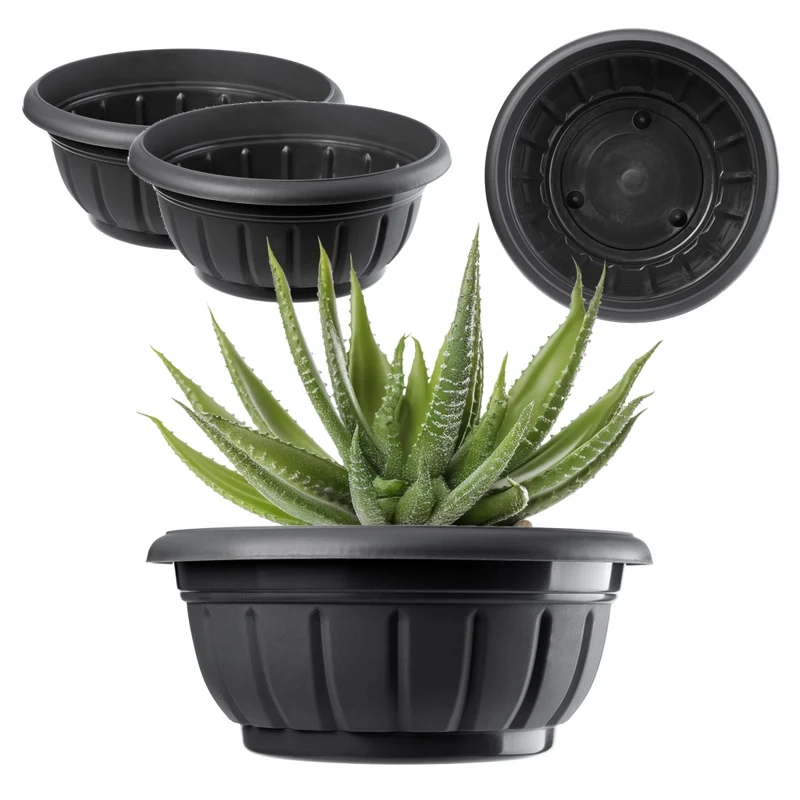 Vaso da fiori KADAX, coprivaso 38 cm, ciotola cimiteriale in plastica antracite