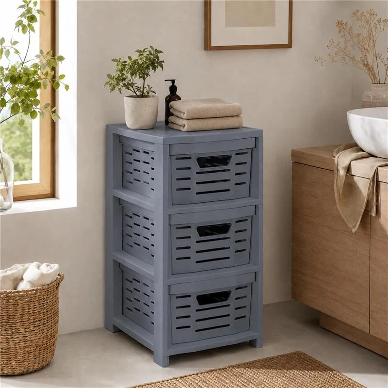 CASSETTIERA MULTIUSO IN POLIPROLPILENE CON 3 CASSETTI , DOPPIA APERTURA E RUOTE - 365X28,5X51,5 CM COLORE GRIGIO