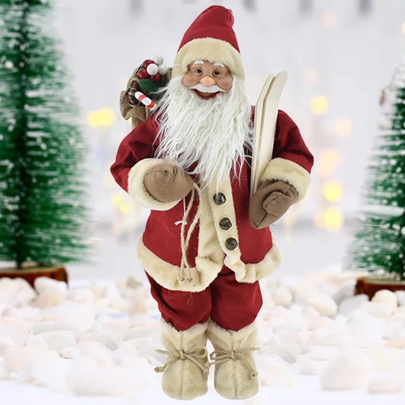 Statuina Babbo Natale Rosso Statuetta 80cm Vestiti in Tessuto Addobbo Natalizio