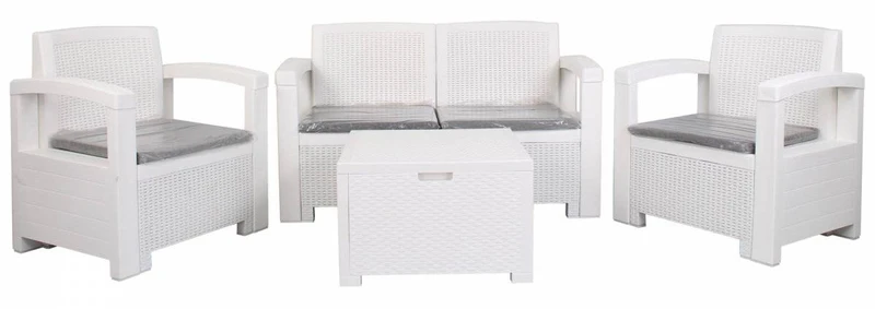 Set da Giardino Divano Poltrone e Tavolino in Polipropilene Bianco