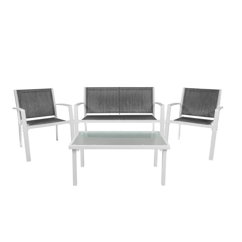 Set da Giardino Divano Poltrone e Tavolino in Metallo Vandi