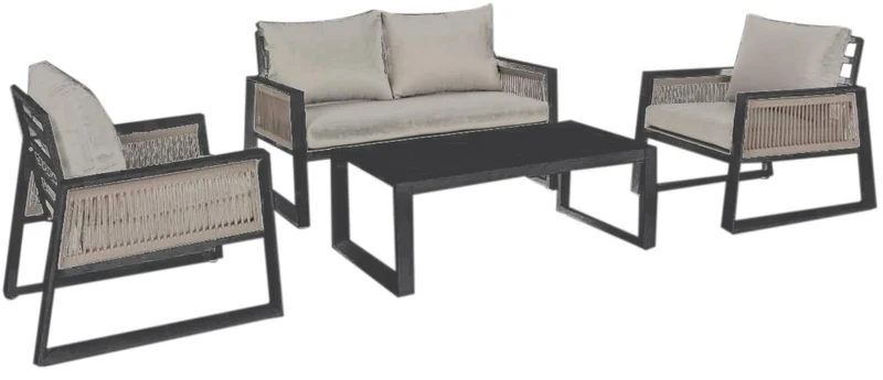 Set da Giardino Divano 2 Poltrone e Tavolino in Alluminio Beige