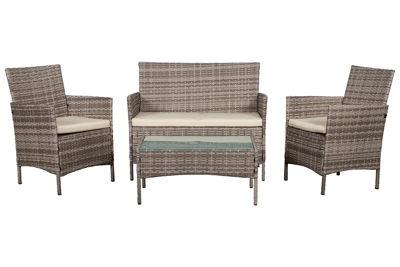 Set da Giardino Divano 2 Poltrone e Tavolino in Wicker Sintentico