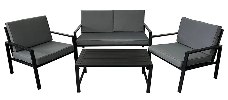 Set da Giardino Divano 2 Poltrone e Tavolino in Alluminio Grigio
