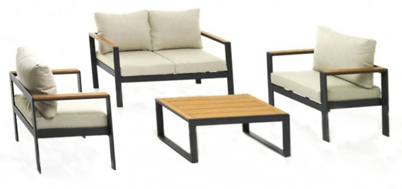 Set da Giardino Divano 2 Poltrone e Tavolino in Alluminio Grigio Scuro