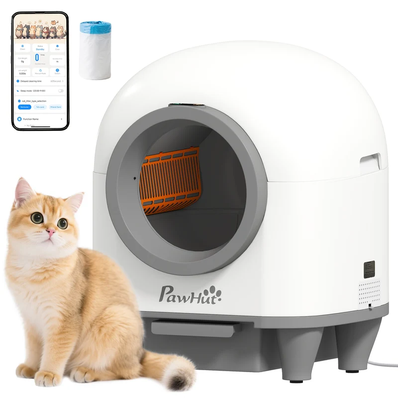 Lettiera Autopulente per Gatti 1-5 kg 55,5x51x58,5 cm Wifi e Funzioni Avanzate con App in PP Bianco e Grigio
