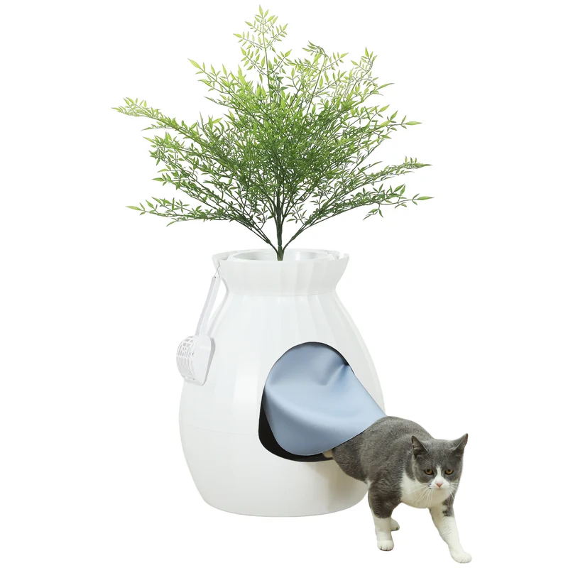 Lettiera Chiusa per Gatti a Forma di Vaso 50x48,5x58,7 cm in ABS e Acciaio Inox Bianco