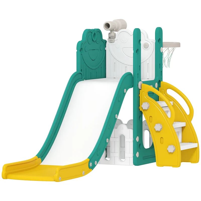 Scivolo per Bambini con Canestro 178x70x86 cm in HDPE e PP Giallo e Verde