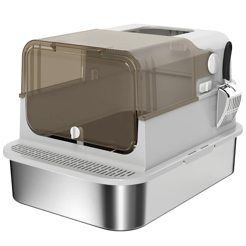 Lettiera Chiusa per Gatti XXL a 2 Porte 70x50x46,5 cm Vaschetta in Acciaio Inox Grigio