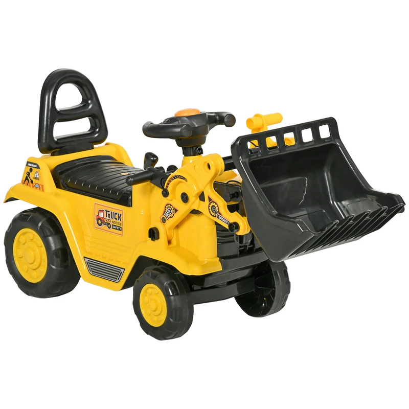 Escavatore Cavalcabile per Bambini 80x26,5x39 cm con Benna e Vano Contenitore in PP e ABS Giallo e Nero