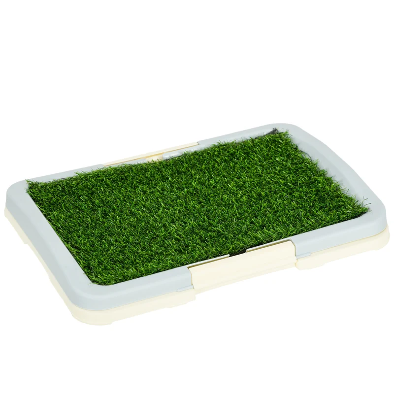 Lettiera per Cani 46,5x34x5,5 cm 3 Strati con Prato Sintetico Griglia e Vassoio Inferiore Bianco e Verde