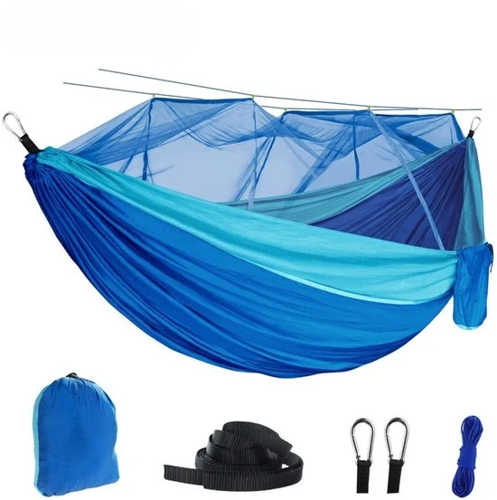 Hangmat da barca, portatile e singola e doppia con rete, lettino da due persone con 2 pezzi di nastro 10ft, ideale per escursioni all'aperto, sopravvivenza e viaggi - blu