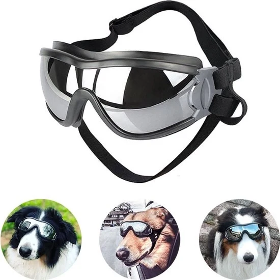 Occhiali da Sole per Cani - Protezione Oculare per Cani - Impermeabili - Resistenti al Vento - UV - Protezione - Cinturino Regolabile - Ideali per Cani di Taglia Media a Grande per Viaggi, Sci e Attività Estive - Regalo - Nero - 15*6cm