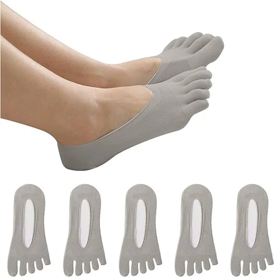 Calze a cinque dita - Calze a cinque dita - 5 paia - Yogasock - Tessuto liscio - Senza cuciture fastidiose - Microfibra - Cuff invisibile, calze femminili sottili - colore grigio