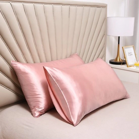 Cuscino a doppia faccia in seta - morbido e soffice - chiusura a imbuto - protetto contro i parassiti e allergie - protegge capelli e pelle dai rughe - 51x91cm - Rosa chiaro