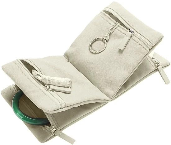 Organizzatore di gioielli con cerniera - Organizzatore di gioielli per donne, borsa di display pieghevole per gioielli, contenitore di conservazione per collane, orecchini, anelli, bracciali - Beige