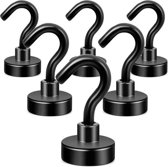 Hanger magnetici - 6-pack - Magneetti neodymium hanger magnetici - Magneetti ponsvriji - Hanger di archiviazione senza traccia - Hanger magnetici forti - Adatti per cucine, campeggio, armadietti, uffici - E36 (massimo 46 kg di forza di attrito) - nero