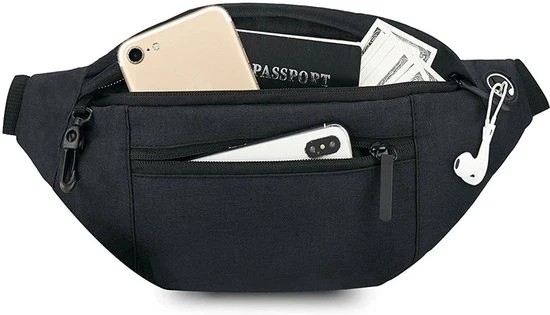 Borsa da Cintura Multifunzionale per Viaggi - Tasca da Corsa per Uomo e Donna - Borsa per Telefono e Documenti - Impermeabile - Dimensioni 20x15x14.2cm - Nero