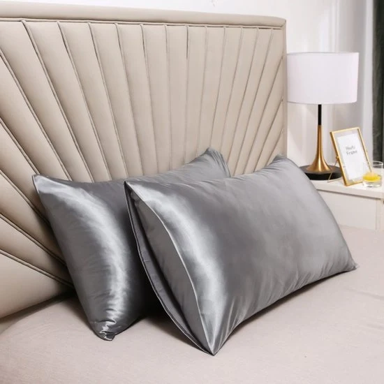 Cuscino a due facce in seta - cuscino morbido e soffice - chiusura a sacco - protezione contro i parassiti e allergie - protegge capelli e pelle dai rughe - 51x91cm - Argento grigio
