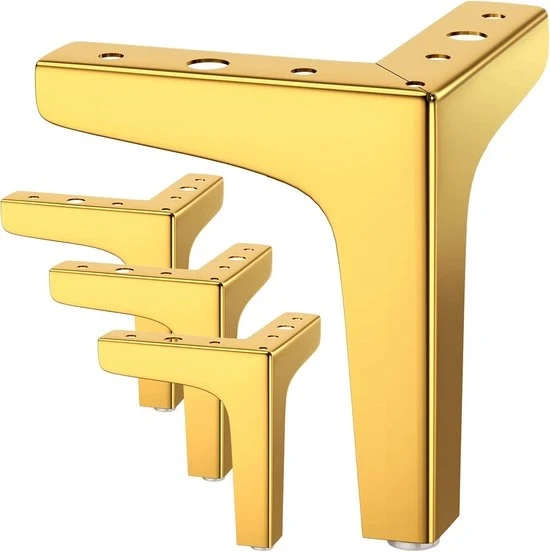 Set di 4 gambe per mobili, sostenibile fino a 600 kg, moderne gambe metalliche a forma di triangolo per tavoli, gambe a spillo per mobili per armadi (13 cm) - oro - 13cm
