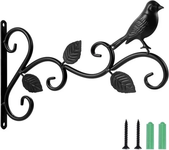 Sostegno per piante per balcone - 1 pezzo - 30 cm attrezzo di sostegno per piante in acciaio - Sostegno per piante per esterno - Ancoraggio per parete - Per piante di giardino/lampioni/luci/vasche per animali - Con viti - Nero
