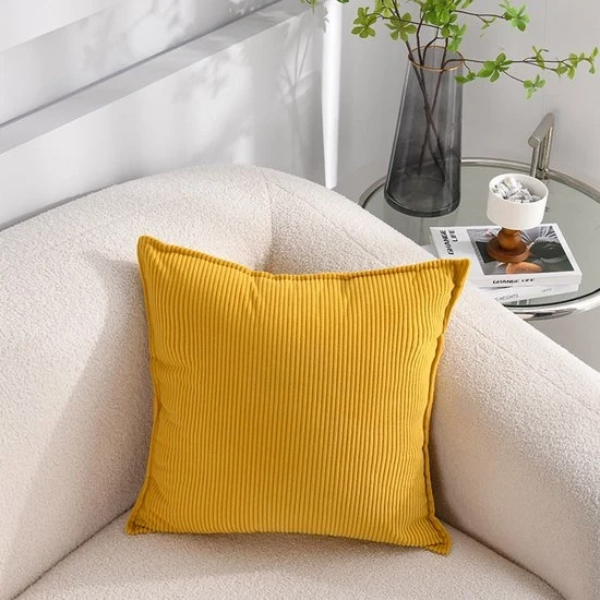 Set da 2 pezzi di cuscini per divano con copertina di corduroy morbido - cuscini decorativi con strisce geometriche - coperture per cuscini - per divano, auto, terrazzo, camera da letto, soggiorno - 45x45cm - Giallo