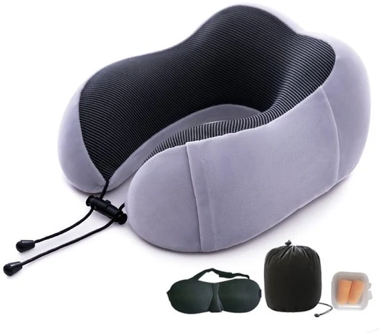 Cuscino per viaggio in aereo, auto, treno, ufficio - supporto confortevole per testa, collo, spalle, cuscino morbido - grigio