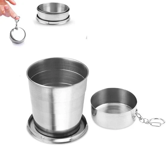 Bicchiere da Viaggio Inclinabile - Capacità 70 Ml - Materiale Zinco - Opvougabile - Ideale per Viaggi, Vacanze e Camping - Lavabile - Design Compattibile