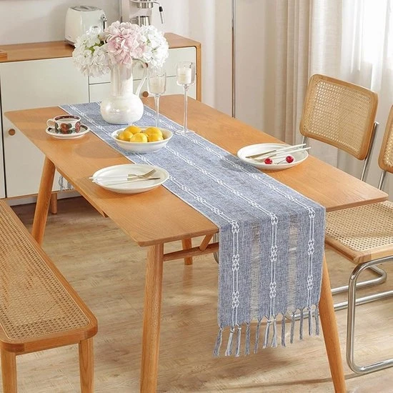 Tavolo rustico con pennelli in stile boemiano - Decorazione da tavolo rurale a strisce - Tavolo rustico con bordo di cucito pennelli - Ideale per la decorazione di feste e ristoranti (33x275cm)