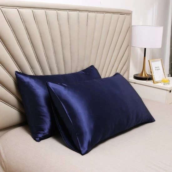 Cuscino a doppia faccia in seta - piuma soffice e liscia - chiusura a sacco - protetto contro allergie e parassiti - prevenzione delle rughe per capelli e pelle - 51x66cm - Blu scuro