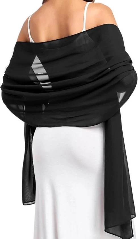 Scialle da donna - Scialle - Leggero e idrorepellente - Scialle da sera - Scialle da donna in chiffon - Scialle da donna - 175*70cm - Nero